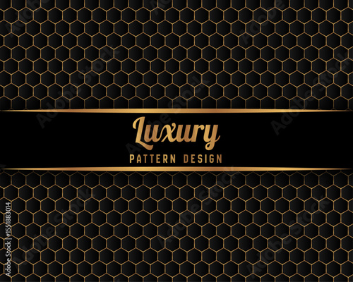 Luxury Seamless Honeycomb Pattern with Golden Hexagons on Elegant Black Background .