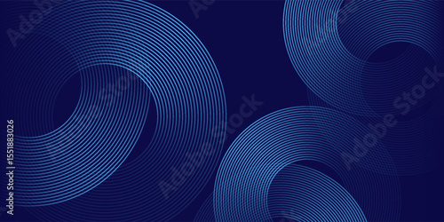 Abstract blue glowing geometric lines on dark blue background mesh. Modern shiny blue circle lines pattern. Futuristic technology simple art line tesxture nice