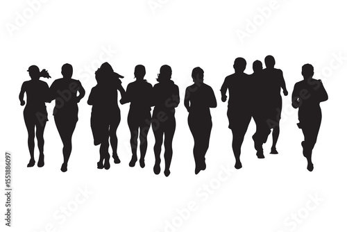woman athletes silhouette set man on running race on white background