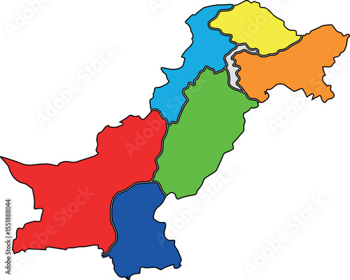 Pakistan map with provinces and territories and administrative divisions, and neighbouring countries and territories. Editable and clearly labeled layers. vector illustration