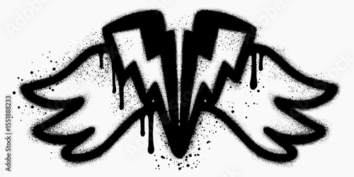 lightning with wings in graffiti style with black spray paint.