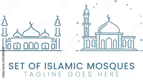 Islamic Mosques Line Illustrations for Design Projects