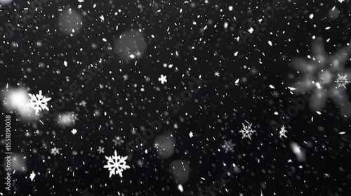 snowing snowflakes on black background, for overlay