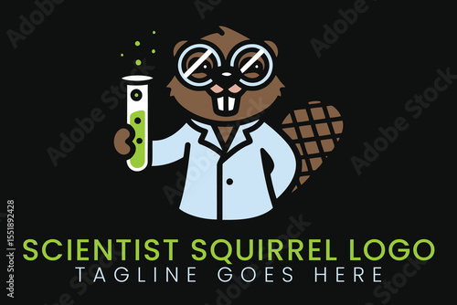 Scientist beaver logo design vector illustration science animal lab coat