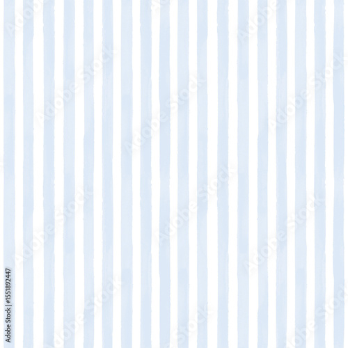 Seamless vertical watercolor stripe pattern in cerulean blue on white background