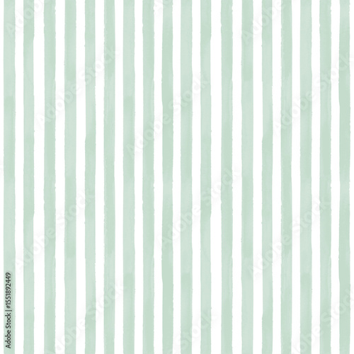 Seamless vertical watercolor stripe pattern in emerald green on white background