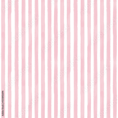 Seamless vertical watercolor stripe pattern in cherry red on white background