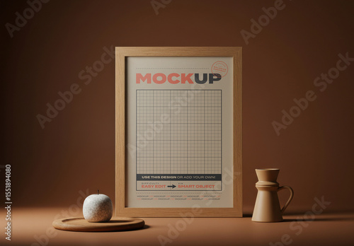Simple Elegant Vertical Poster Frame Stand Mockup