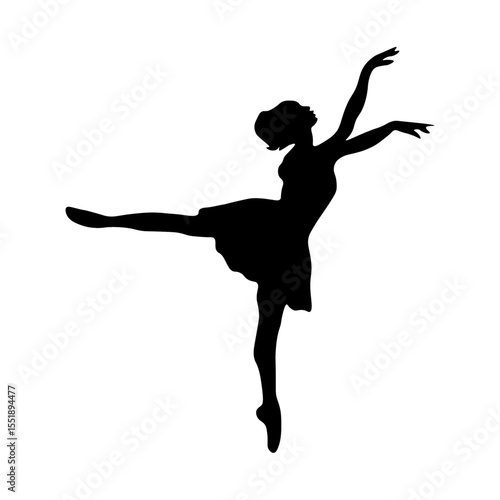 Ballerina, ballet, modern dance positions. Black silhouette of a dancing girl on a white background. Ideal for design projects related to dance, performing arts, fitness