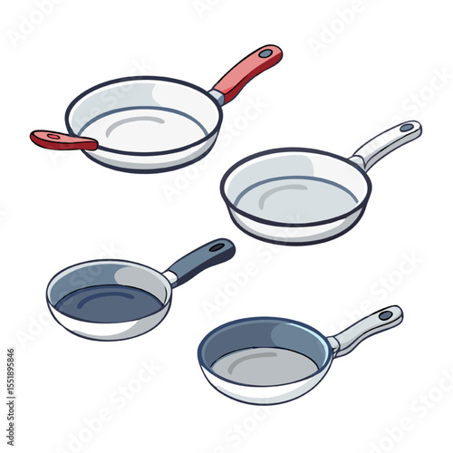 Four Frying Pan Icons Cast Iron 3D Vector Illustrations