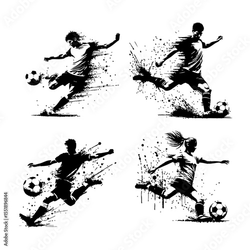 Soccer player Silhouette Grunge Splatter and Dripping Spray Effects