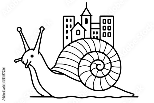 Vector Illustration of a Snail Carrying a Cityscape on Its Shell