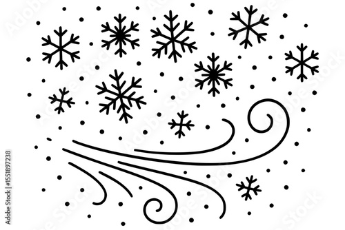 Vector Illustration of Snowstorm with Snowflakes and Wind Swirls