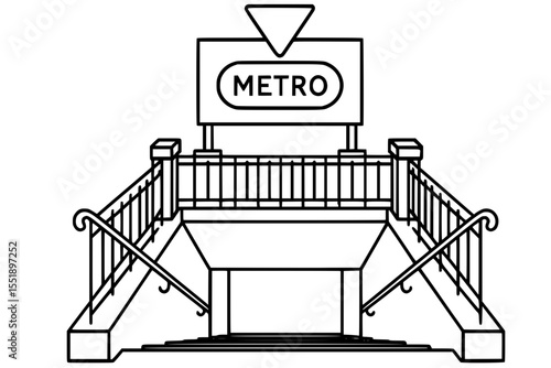 Vector Drawing of a Metro Subway Entrance with Stairs