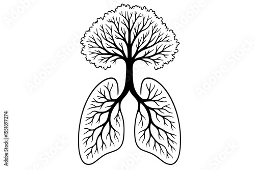 Vector Illustration of Tree Forming Human Lungs Symbolizing Nature and Breath