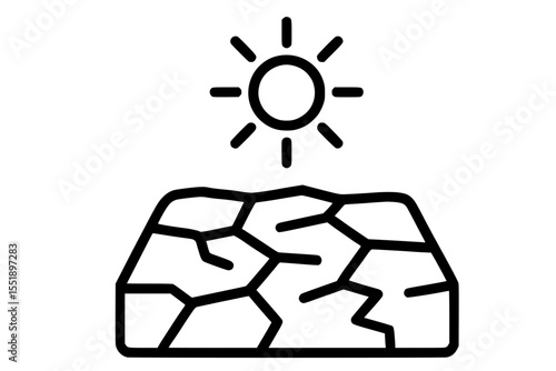 Drought Symbol Vector Illustration with Cracked Ground and Sun
