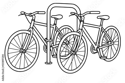 Vector Illustration of Bicycles Secured to Bike Rack