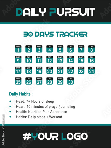 30 Day Daily Reminder Calendar Editable Vector Schedule Template