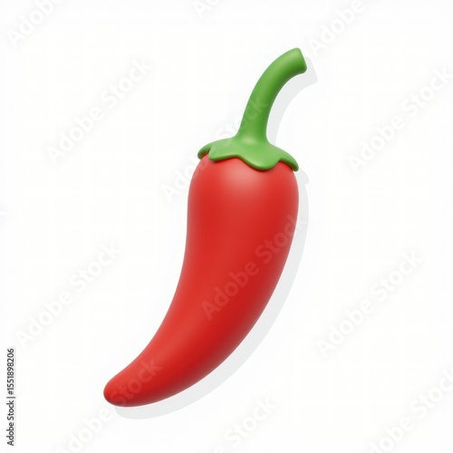 High-resolution 3D rendering of a red chili pepper.  The pepper is depicted in an isolated, studio setting, displaying realistic details. This image is perfect for food-related designs, 