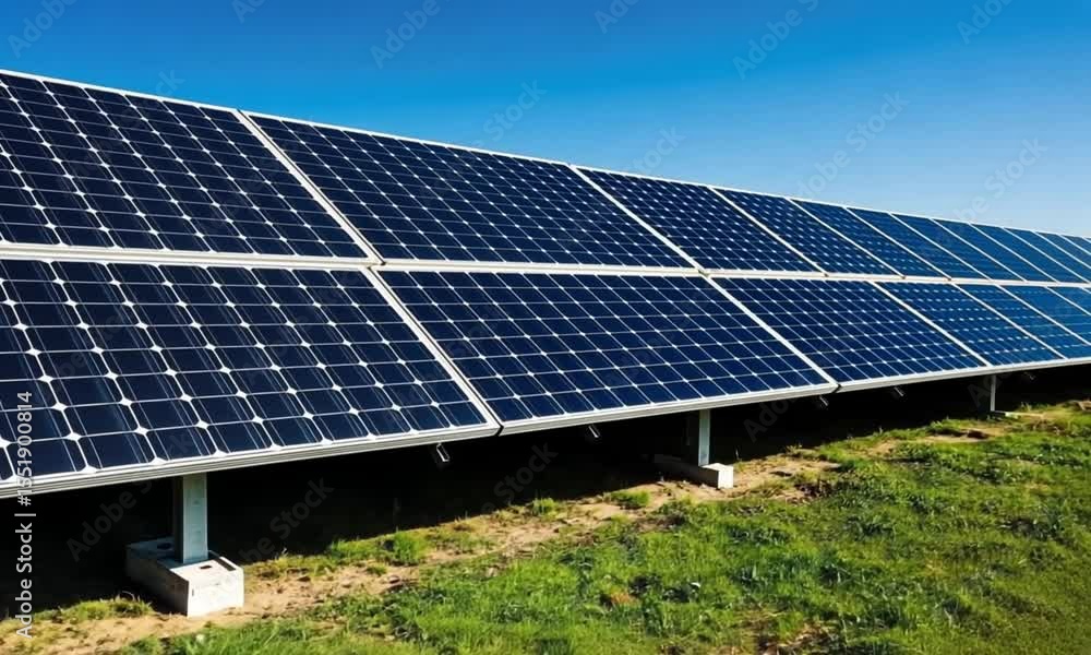 Solar panels in a clean energy farm under bright daylight representing sustainable future technology - HD video 4K Solar panels in a clean energy farm under bright daylight representing sustainable future technology - HD video 4K