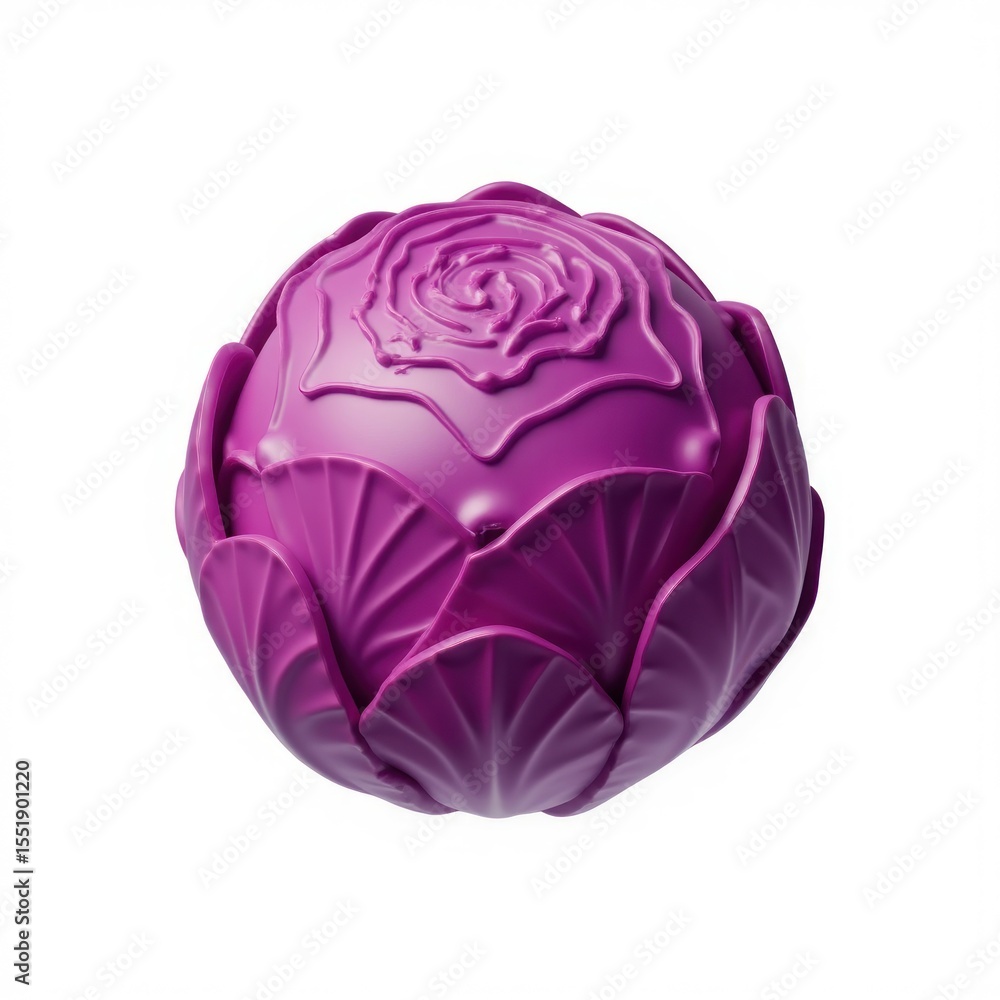 Obraz premium A vibrant purple cabbage, isolated on a pure white background. Perfect for showcasing this nutritious vegetable in a culinary or nutritional context. The image is ideal for food photography,
