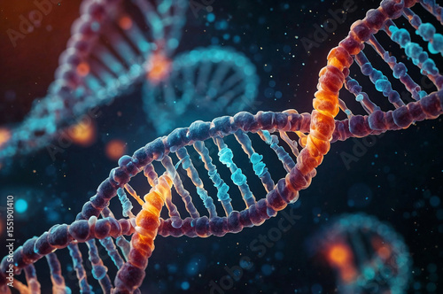 Artificial intelligence is studying glowing double helix DNA structure