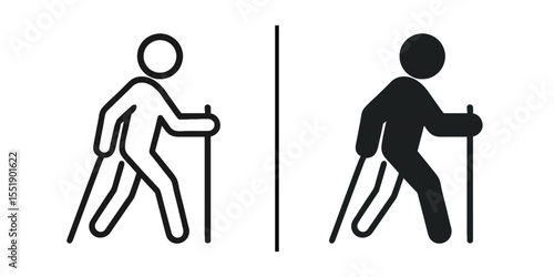 Nordic Walking Icons: A pair of simple yet effective Nordic walking icons, one in outline and the other filled in black, perfectly illustrating the activity for various applications.
