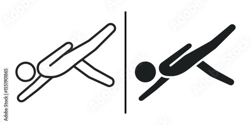 Diving Silhouette: A minimalist line art and filled silhouette illustration of a diver in action, a study in motion and aquatic athleticism.