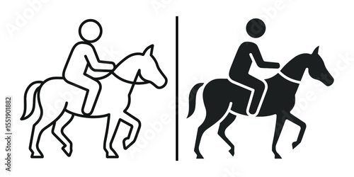 Horseback Riding Icons: A pair of simple yet effective line art icons depicting a person horseback riding, perfect for equestrian-themed websites, apps, or presentations.