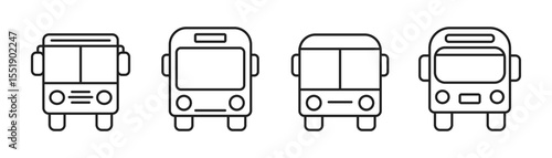 Bus icon png set. Front view bus symbol. Transportation bus line art. Vector illustration editable stroke width