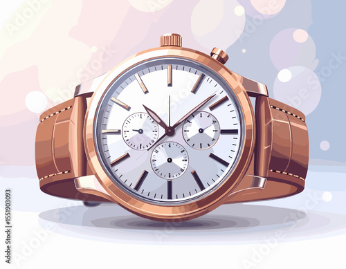 Detailed Gold and White Chronograph Watch with Leather Strap Timepiece Fashionable Luxury Item Still Life Under Soft Studio Lighting