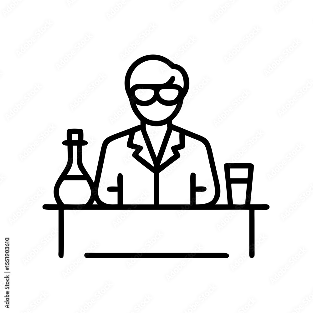 Scientist in lab coat with glassware isolated on white background Scientist in lab coat with glassware isolated on white background