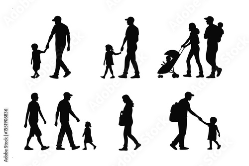 Family Silhouette: A collection of silhouettes of families walking together, showcasing moments of togetherness and connection. Capturing the essence of family bonds.
