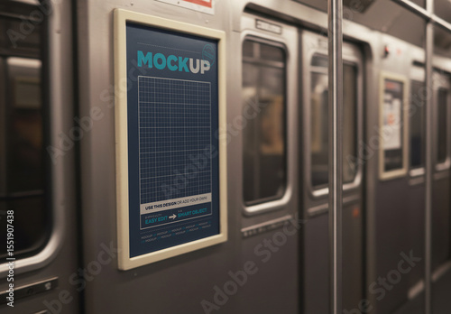 Vertical Poster Mockup inside Train Subway