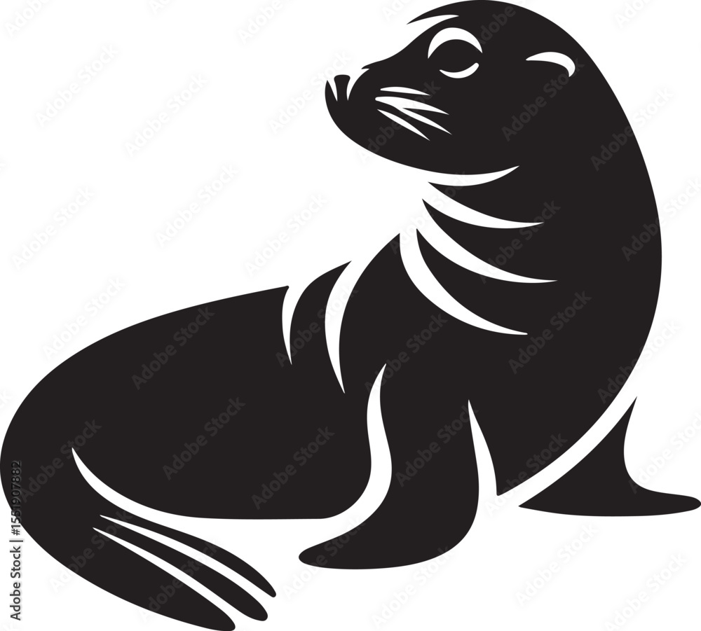 Fototapeta premium Seal Black Silhouette Vector, Marine Animal Clipart & Ocean Wildlife Design