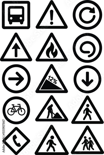 Free Download Set of road signs: yellow triangular warning and hazard traffic symbols for street safety - GFXLoad