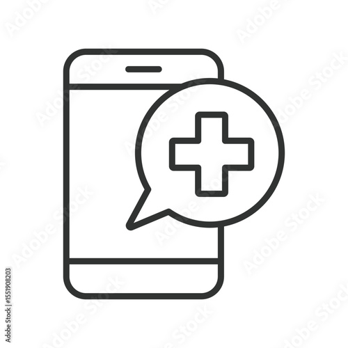 Mobile health, icon in line design. Mobile-health, m Health, smartphone, healthcare, app, telemedicine, digital-health on white background vector. Mobile health, editable stroke icon