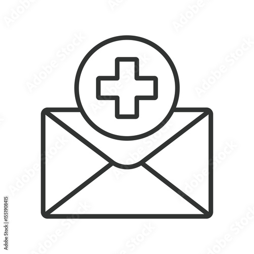 Med email, icon in line design. Medical-email, healthcare-email, doctor-message, health-notification, ehealth, online-med-message on white background vector. Med email, editable stroke icon