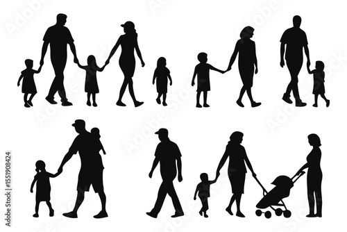 Family silhouettes: a collection of various family silhouettes in silhouette form, the image encapsulates the essence of unity, love, and togetherness.