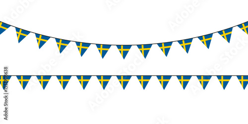 Festive bunting with Swedish flags in blue and yellow, perfect for national holidays, sports events, or Scandinavian-themed celebrations.
