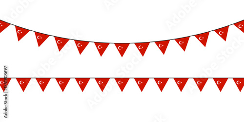 Festive Turkish flag bunting with red triangular pennants, perfect for national holidays, cultural events, or themed party decorations.