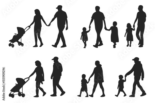 Family silhouettes: A collection of silhouettes portraying the essence of family, capturing moments of togetherness, connection, and the joys of parenthood. 