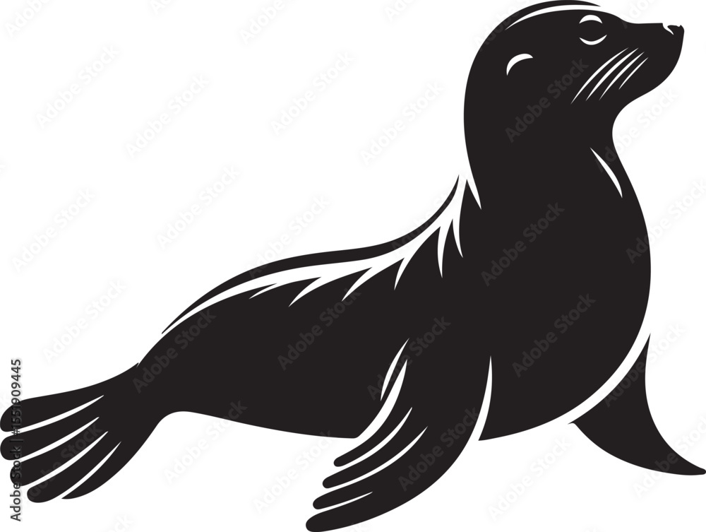 Fototapeta premium Seal Black Silhouette Vector, Marine Animal Clipart & Ocean Wildlife Design