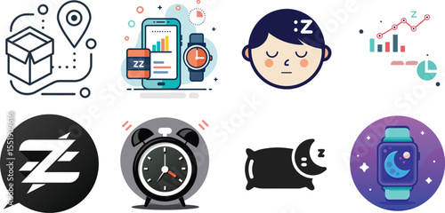 Vector art of illustrations of sleep tracking technology and wellness monitoring