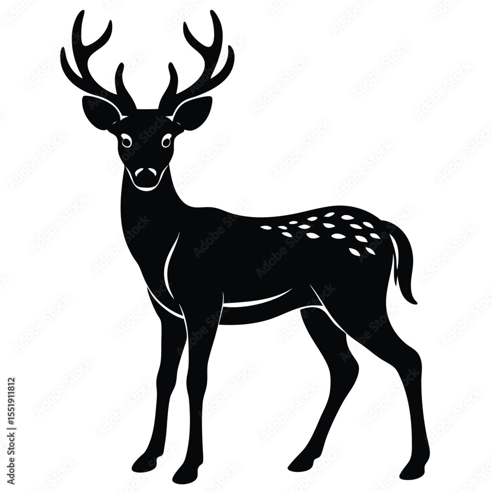 Fototapeta premium Deer Animal Vector Silhouette Standing On White Background