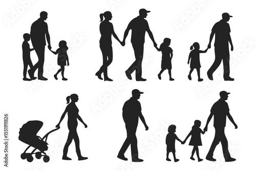 Family Moments Silhouette: A collection of silhouetted families and individuals captures the essence of connection, support, and the simple joys of togetherness and walks. 