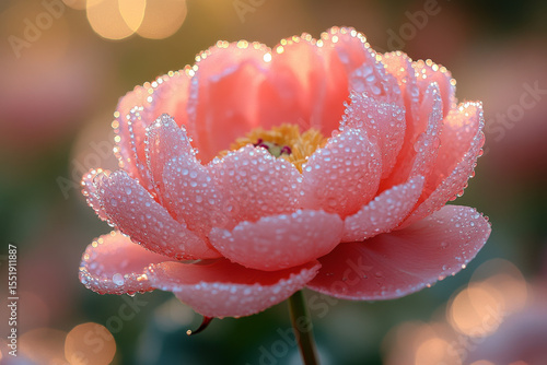 Pink flower glistening with water droplets.