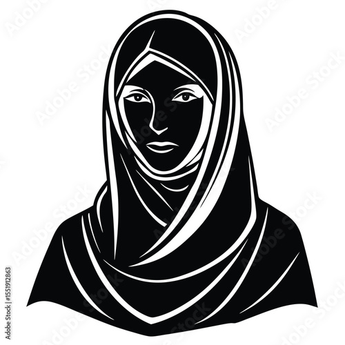 Muslim Woman Vector Silhouette Standing On White Background