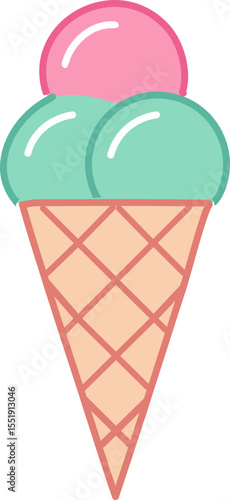Glace colorée pastel rose et menthe en style cartoon