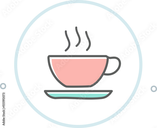 Tasse de thé iconique avec vapeur en dessin plat doux